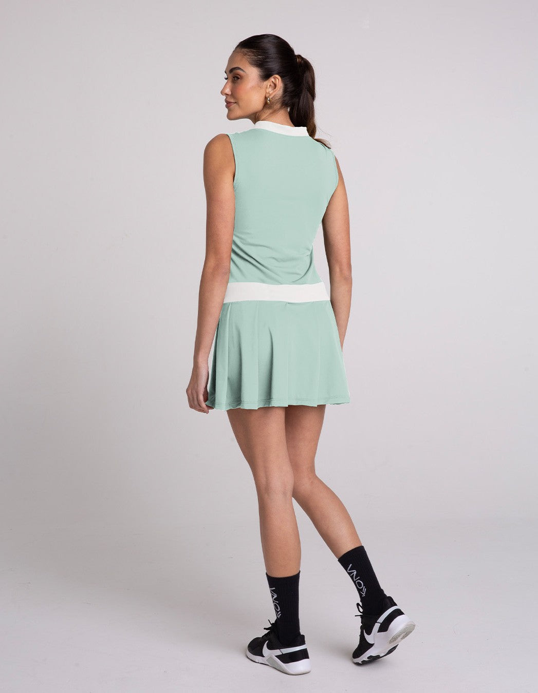 Vestido con pliegues pequeños Beige/Pistacho