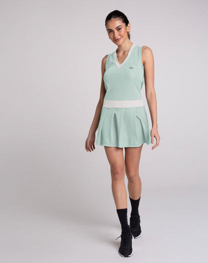 Vestido con pliegues pequeños Beige/Pistacho