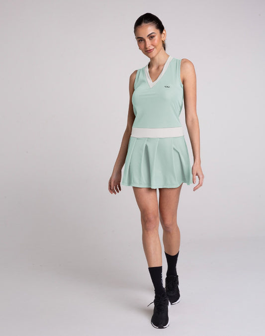 Vestido con pliegues pequeños Beige/Pistacho